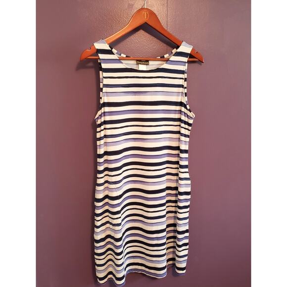 Tommy Bahama Blue White Stripe Sleeveless Stretch Tank Dress w Pockets Sz Large - Picture 1 of 4